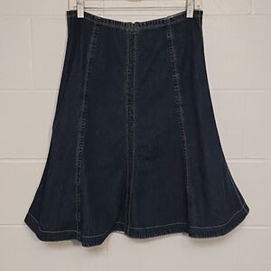 IE Denim Skirt with Green Stitching